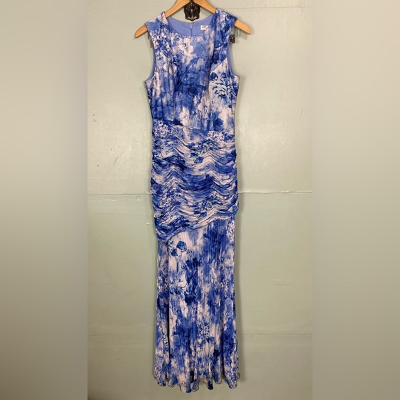 Dress The Population Violetta Maxi Dress Ruched‎ Blue White Large - Picture 2 of 12